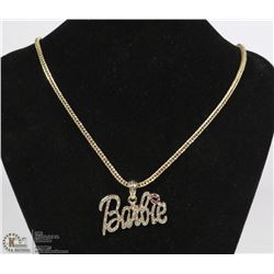 GOLD COLOURED 'BARBIE' PENDANT AND CHAIN