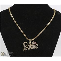 GOLD COLOURED 'BARBIE' PENDANT AND CHAIN