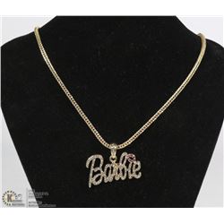 GOLD COLOURED 'BARBIE' PENDANT AND CHAIN