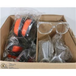 BOX OF ASSORTED HEARING AND EYE PROTECTION