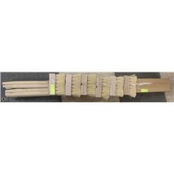 BOX OF BROOM HANDLES AND HEADS