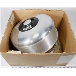 BOX 11)3 SIZES OF CAKE PLATTERS WITH CHROME DOMES