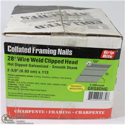 BOX OF GRIP RITE COLLATED FRAMING NAILS 28° WIRE