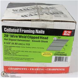 BOX OF GRIP RITE COLLATED FRAMING NAILS 28° WIRE