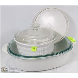 SET OF 2 FRENCH WHITE CORNING WARE WITH LIDS,
