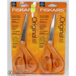 2 PAIRS OF FISKARS ORANGE HANDLED SCISSORS