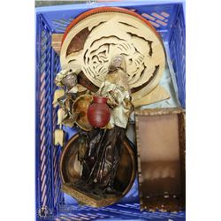 BOX W/ WOOD CARVED ORNAMENTS AND MORE