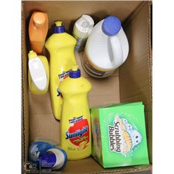 BOX OF CLEANING SUPPLIES.