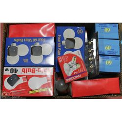BOX OF ASSORTED LIGHTBULBS.