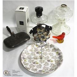 BOX OF VINTAGE ITEMS INCL MIKASA CRYSTAL VASE,