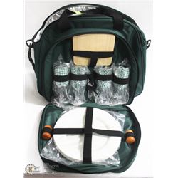 PICNIC SET FOR 4, INCL COOLER CARRY BAG, DISHES