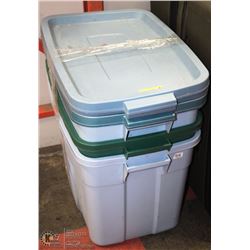 LOT OF 3 RUBBERMAID ROUGHNECK 68L TOTES WITH LIDS