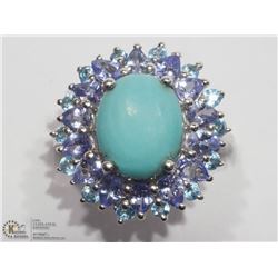 1) ST. SILVER TURQUOISE, TANZANITE & TOPAZ RING