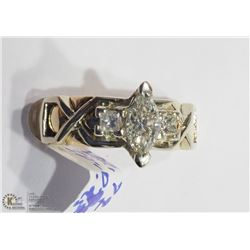 3) 14KT GOLD DIAMOND RING W/ 2 PRINCESS CUT SIDE