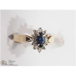 12) 14KT GOLD NATURAL SAPPHIRE RING W/13 DIAMONDS
