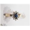 Image 1 : 12) 14KT GOLD NATURAL SAPPHIRE RING W/13 DIAMONDS