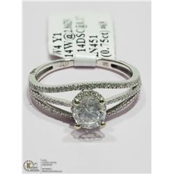 19) 14KT WHITE GOLD DIAMOND RING W/ 114 DIAMONDS