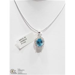 20) 14KT W. GOLD 20 DIAMOND & BLUE ZIRCON PENDANT