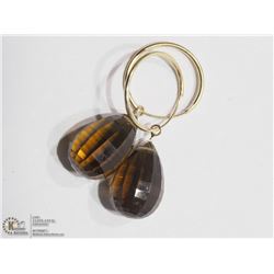 25) 14KT GOLD GENUINE SMOKEY QUARTZ EARRINGS