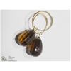 Image 1 : 25) 14KT GOLD GENUINE SMOKEY QUARTZ EARRINGS