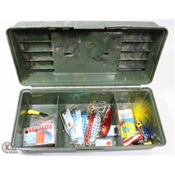 BROADHEAD  FISHING TACKLE BOX WITH VARIOUS HOOKS