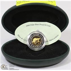 RCM 2000 POLAR BEAR PROOF $2.00 COIN CASED.