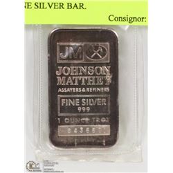 JOHNSON MATTHEY 1 TROY OUNCE FINE SILVER BAR.