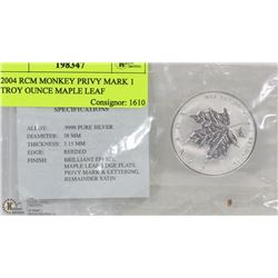 2004 RCM MONKEY PRIVY MARK 1 TROY OUNCE MAPLE LEAF