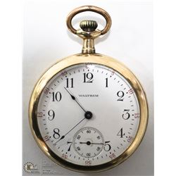 1909 WALTHAM POCKET WATCH, WITH GOLD PLATE CASE.