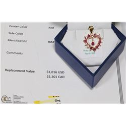 18KT YELLOW GOLD RUBY HEART PENDANT WITH COA