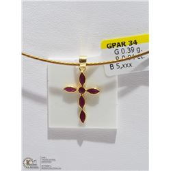 31) 18KT GOLD CROSS PENDANT WITH BEZEL SET RUBIES