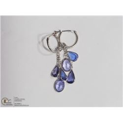 47) 14KT W. GOLD GENUINE TANZANITE HOOP EARRINGS
