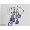 Image 2 : 47) 14KT W. GOLD GENUINE TANZANITE HOOP EARRINGS