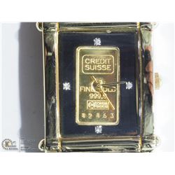 49) 24KT GOLD WATCH W/1G PURE SWISS GOLD INGOT