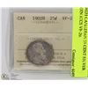 Image 1 : 1902H CANADIAN 25 CENT SILVER COIN ICCS VF-20.