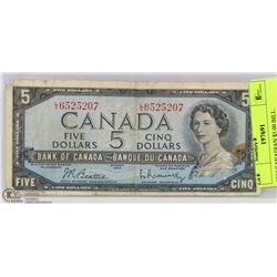 1954 CANADIAN $5.00 BILL.
