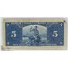 Image 2 : 1937 CANADIAN $5.00 BILL.