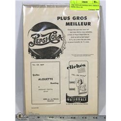 1948 VINTAGE DOUBLE DOT FRENCH PEPSI COLA AD.