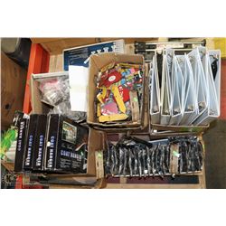 PALLET OF HOME DECOR, COAT HANGERS, STATIONARY,