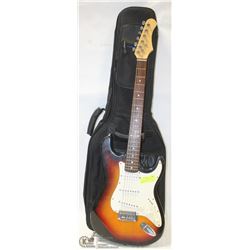 ELECTRIC GUITAR STRAT STILE WITH SOFT CASE.