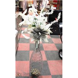 LARGE 3' TALL MODERN FLOOR VASE W/ ART. FLOWERS