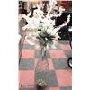 Image 1 : LARGE 3' TALL MODERN FLOOR VASE W/ ART. FLOWERS
