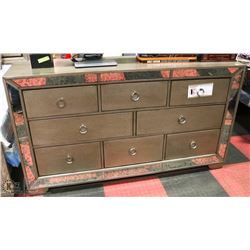 NEW SILVER AND MIRRORED 8 DRAWER DRESSER