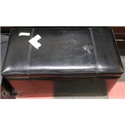 BLACK LEATHERETTE STORAGE OTTOMAN WITH RECORDS