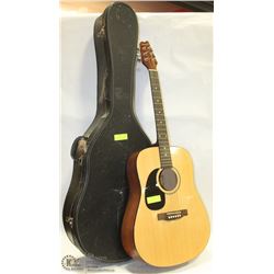 ACOUSTIC GUITAR DENVER LEFTY WITH HARD CASE.