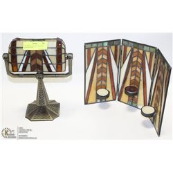 2 TIFFANY TEA LIGHT HOLDERS  GLASS & BRASS