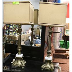 2 CAST BRASS AND MARBLE BASED VINTAGE LAMPS