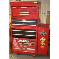 LARGE ROLLING TOOL BOX WITH BUILT ON SIDE CABINET,