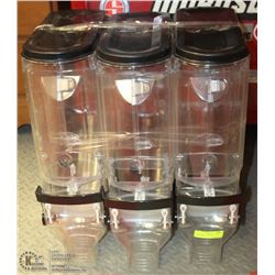 SET OF 3 DRY FOOD/DOG FOOD DISPENSERS.