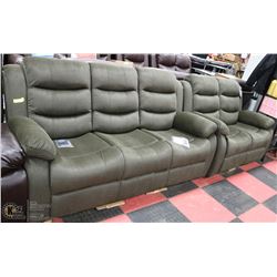NEW SAGE GREEN FABRIC RECLINING 75" SOFA WITH